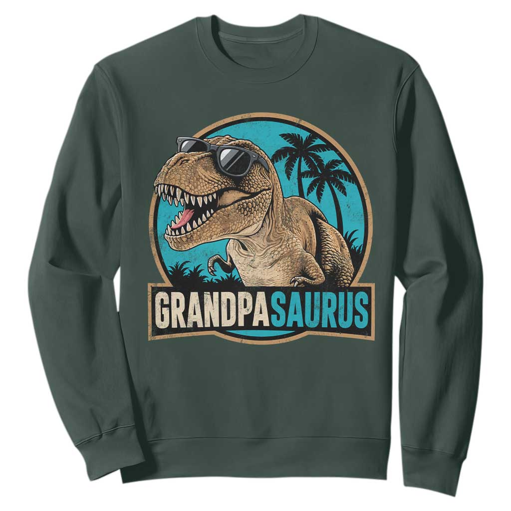 Dinosaur Grandfather Sweatshirt Funny Grandpasaurus Fathers Day Family Matching TS11 Dark Forest Green Print Your Wear