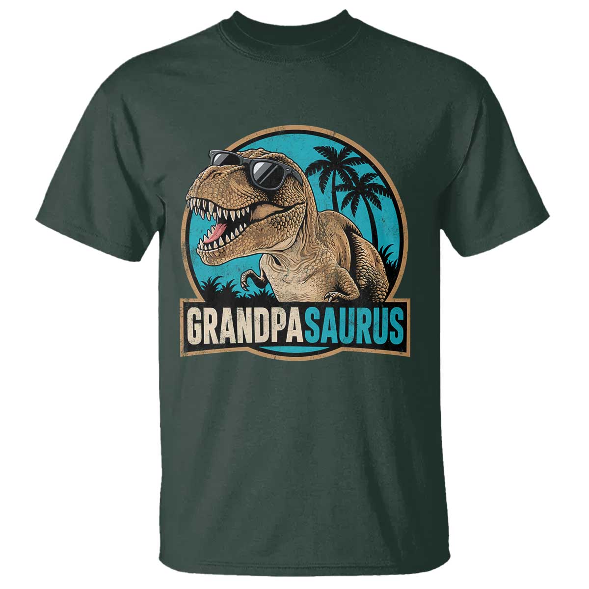 Dinosaur Grandfather T Shirt Funny Grandpasaurus Fathers Day Family Matching TS11 Dark Forest Green Print Your Wear