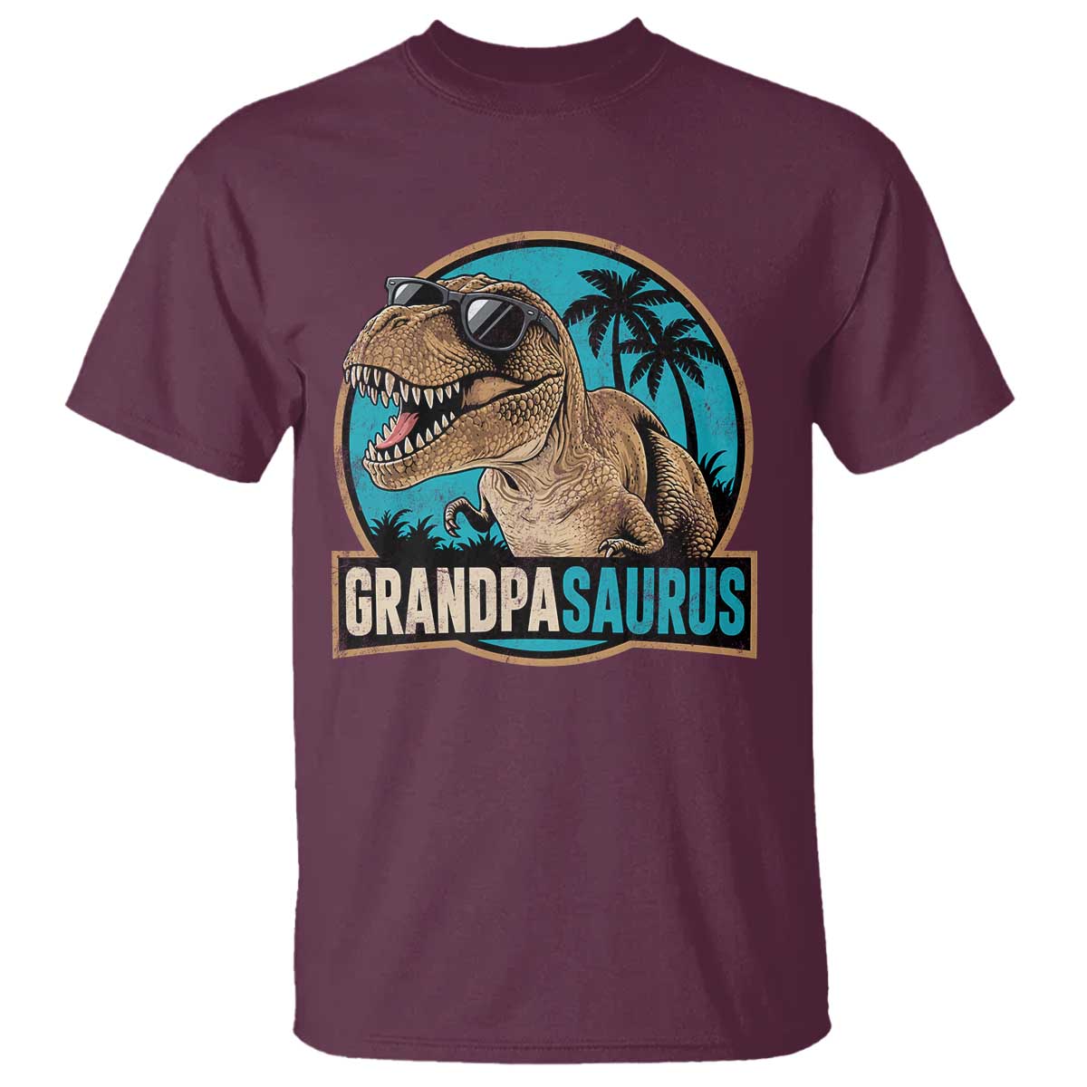 Dinosaur Grandfather T Shirt Funny Grandpasaurus Fathers Day Family Matching TS11 Maroon Print Your Wear