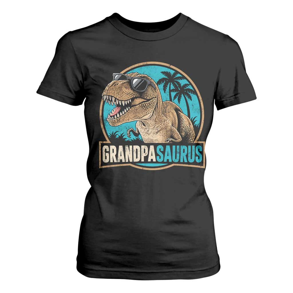 Dinosaur Grandfather T Shirt For Women Funny Grandpasaurus Fathers Day Family Matching TS11 Black Print Your Wear