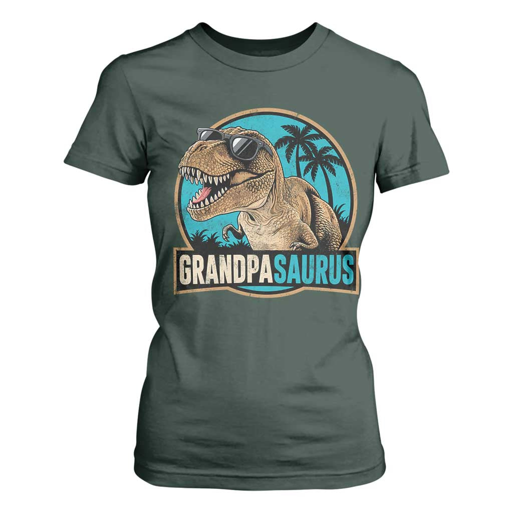 Dinosaur Grandfather T Shirt For Women Funny Grandpasaurus Fathers Day Family Matching TS11 Dark Forest Green Print Your Wear