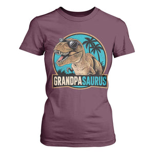 Dinosaur Grandfather T Shirt For Women Funny Grandpasaurus Fathers Day Family Matching TS11 Maroon Print Your Wear