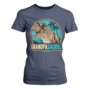 Dinosaur Grandfather T Shirt For Women Funny Grandpasaurus Fathers Day Family Matching TS11 Navy Print Your Wear