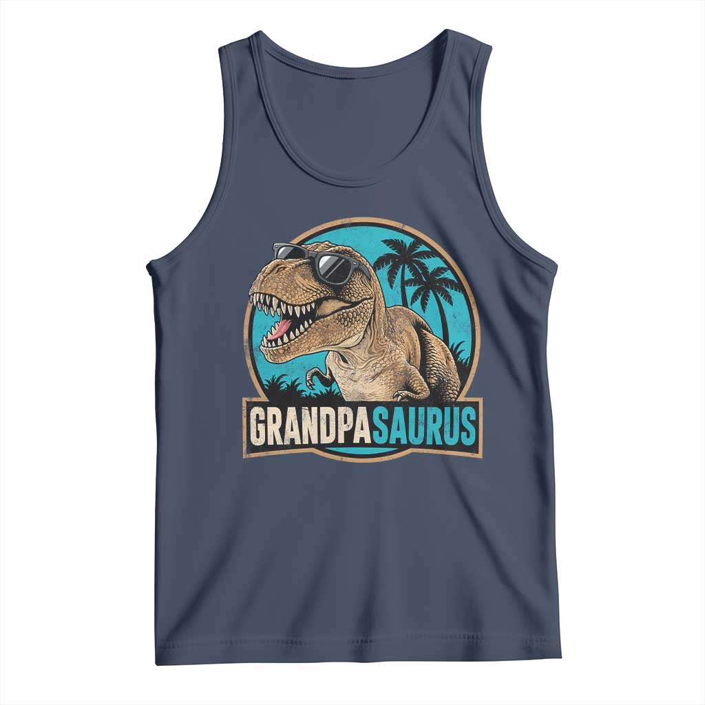 Dinosaur Grandfather Tank Top Funny Grandpasaurus Fathers Day Family Matching TS11 Navy Print Your Wear