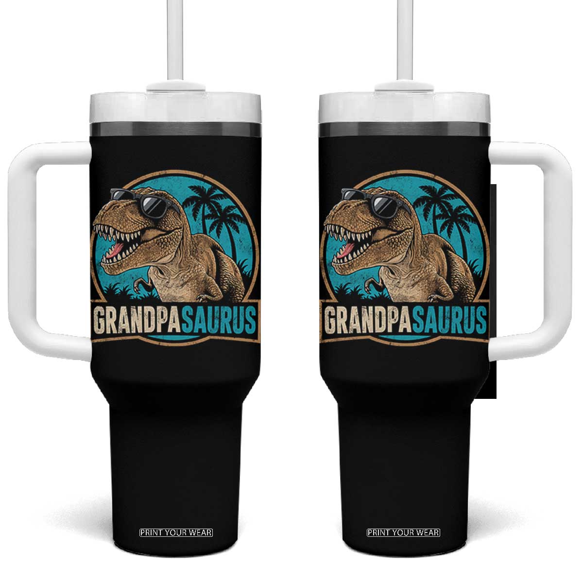 Dinosaur Grandfather Tumbler With Handle Funny Grandpasaurus Fathers Day Family Matching TS11 One Size: 40 oz Black Print Your Wear