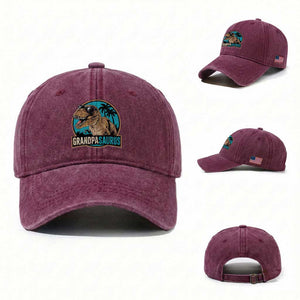 Dinosaur Grandfather Washed Cotton Baseball Cap Funny Grandpasaurus Fathers Day Family Matching TS11 Washed Cap Universal Fit Burgundy Print Your Wear