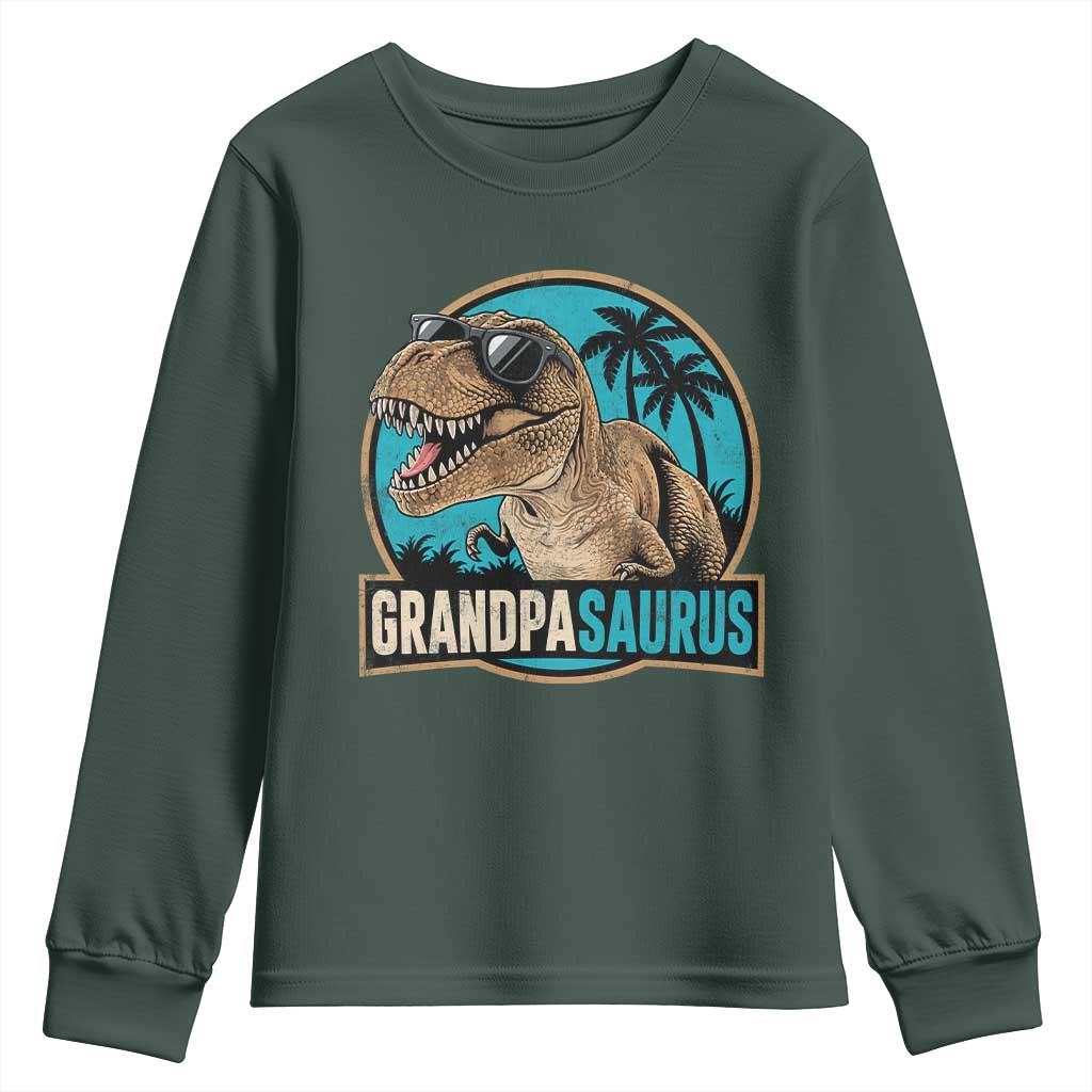 Dinosaur Grandfather Youth Sweatshirt Funny Grandpasaurus Fathers Day Family Matching TS11 Dark Forest Green Print Your Wear