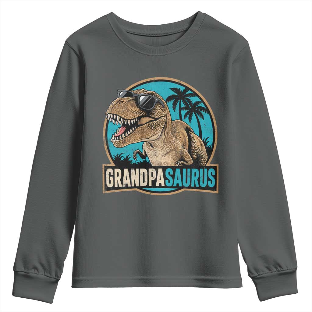 Dinosaur Grandfather Youth Sweatshirt Funny Grandpasaurus Fathers Day Family Matching TS11 Dark Heather Print Your Wear