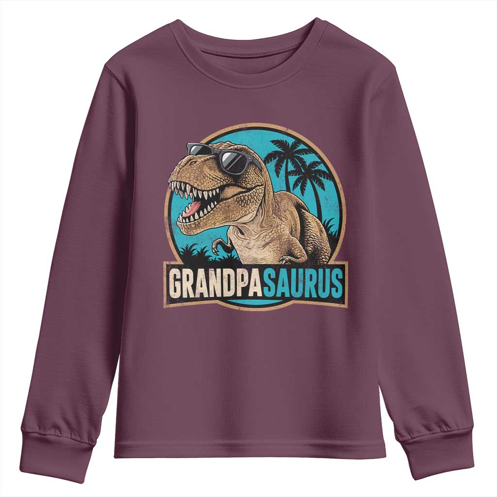 Dinosaur Grandfather Youth Sweatshirt Funny Grandpasaurus Fathers Day Family Matching TS11 Maroon Print Your Wear