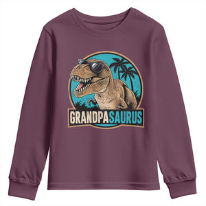 Dinosaur Grandfather Youth Sweatshirt Funny Grandpasaurus Fathers Day Family Matching TS11 Maroon Print Your Wear