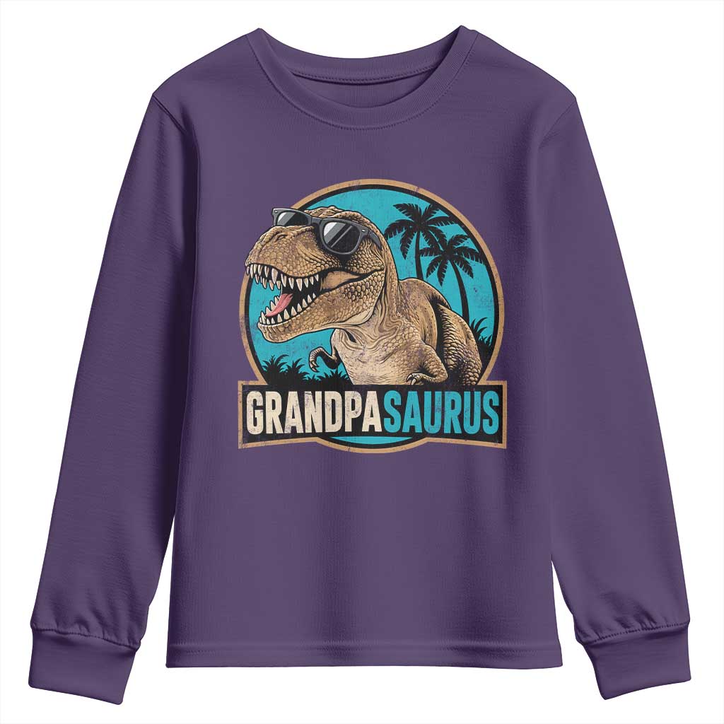 Dinosaur Grandfather Youth Sweatshirt Funny Grandpasaurus Fathers Day Family Matching TS11 Purple Print Your Wear