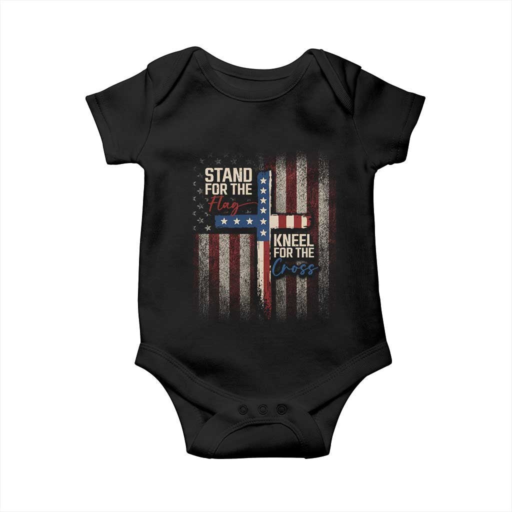 Stand For The Flag Kneel For The Cross Baby Onesie Patriotic Faith Vintage American Flag TS11 Black Print Your Wear