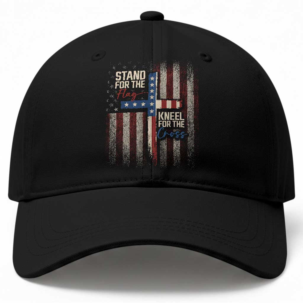 Stand For The Flag Kneel For The Cross Baseball Cap Patriotic Faith Vintage American Flag TS11 Print Your Wear