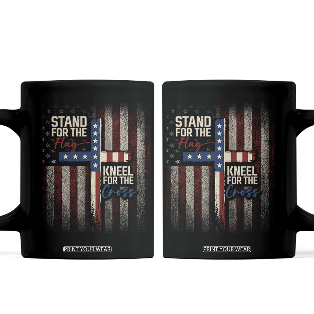 Stand For The Flag Kneel For The Cross Coffee Mug Patriotic Faith Vintage American Flag
