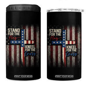 Stand For The Flag Kneel For The Cross 4 in 1 Can Cooler Tumbler Patriotic Faith Vintage American Flag
