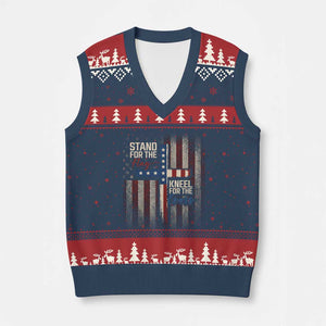 Stand For The Flag Kneel For The Cross V-Neck Knit Sweater Vest Patriotic Faith Vintage American Flag