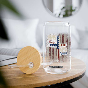 Stand For The Flag Kneel For The Cross Glass Can Patriotic Faith Vintage American Flag
