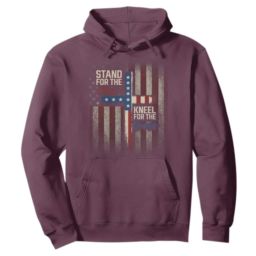 Stand For The Flag Kneel For The Cross Hoodie Patriotic Faith Vintage American Flag