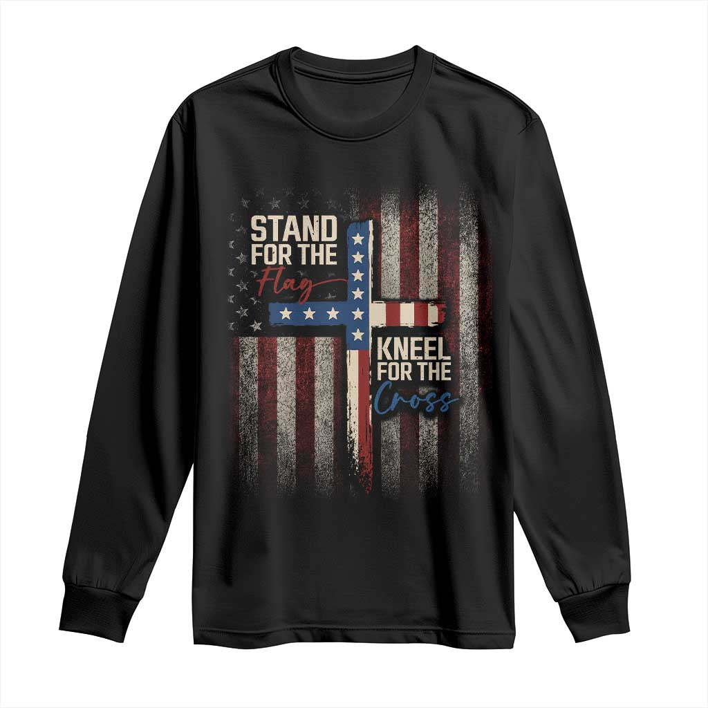 Stand For The Flag Kneel For The Cross Long Sleeve Shirt Patriotic Faith Vintage American Flag