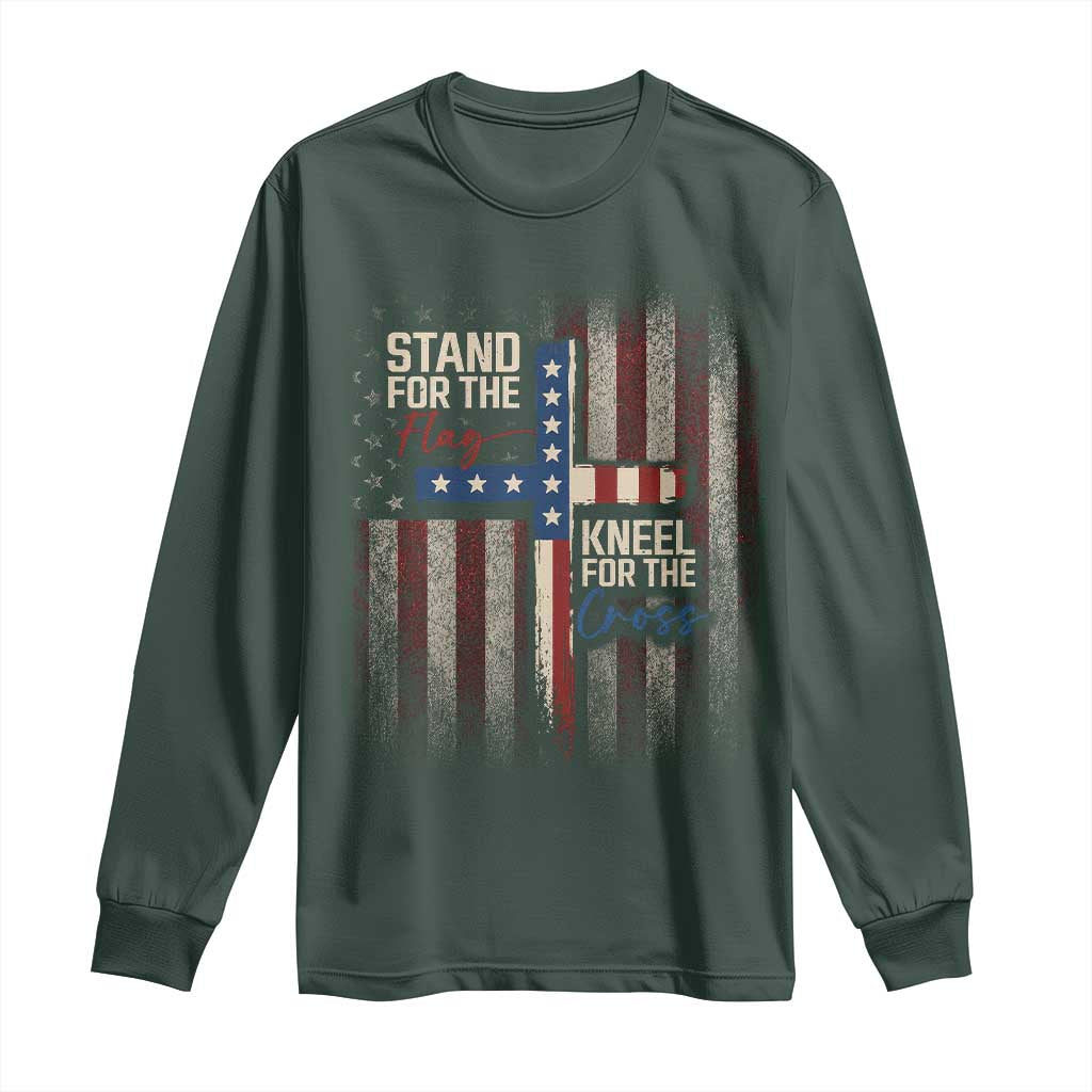 Stand For The Flag Kneel For The Cross Long Sleeve Shirt Patriotic Faith Vintage American Flag