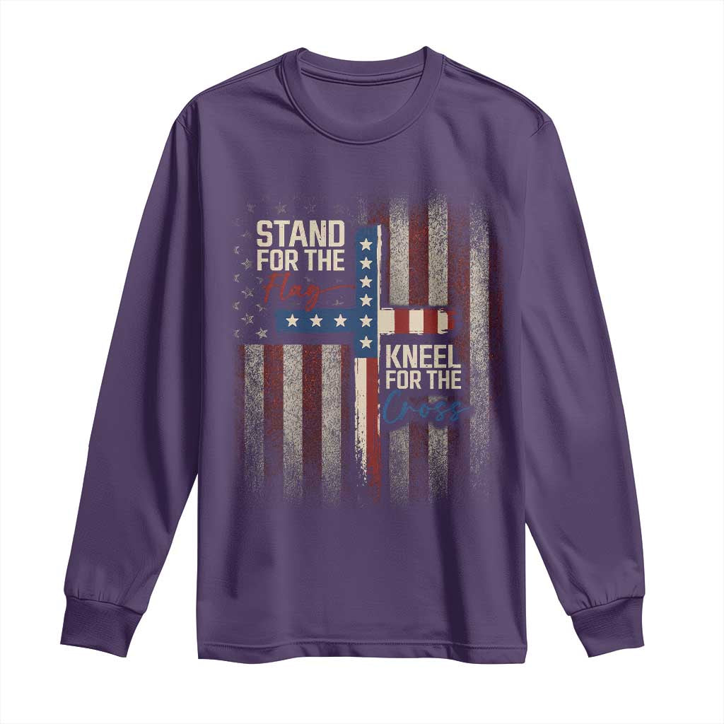 Stand For The Flag Kneel For The Cross Long Sleeve Shirt Patriotic Faith Vintage American Flag