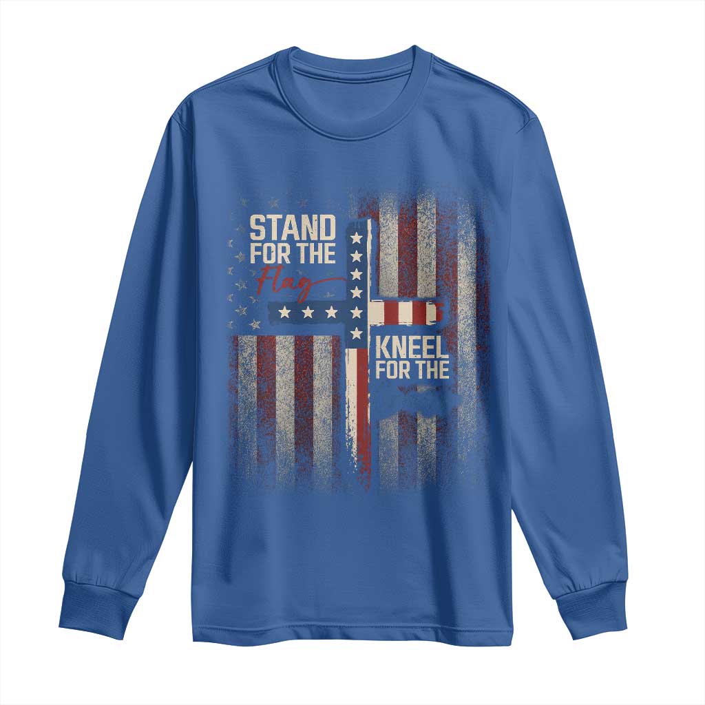 Stand For The Flag Kneel For The Cross Long Sleeve Shirt Patriotic Faith Vintage American Flag