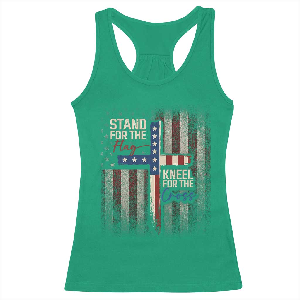 Stand For The Flag Kneel For The Cross Racerback Tank Top Patriotic Faith Vintage American Flag