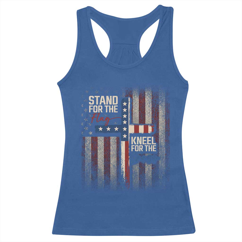 Stand For The Flag Kneel For The Cross Racerback Tank Top Patriotic Faith Vintage American Flag