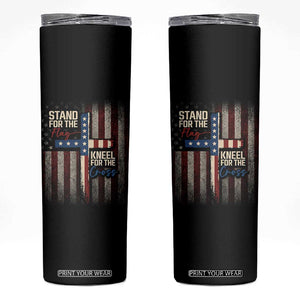 Stand For The Flag Kneel For The Cross Skinny Tumbler Patriotic Faith Vintage American Flag