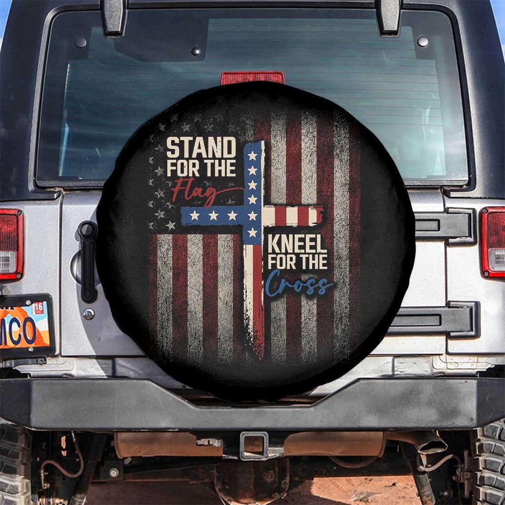 Stand For The Flag Kneel For The Cross Spare Tire Cover Patriotic Faith Vintage American Flag