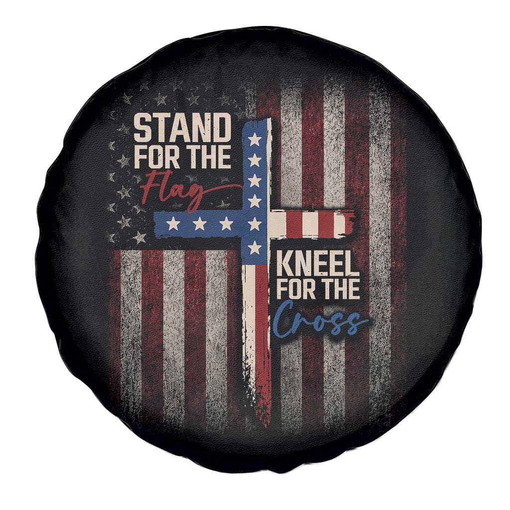 Stand For The Flag Kneel For The Cross Spare Tire Cover Patriotic Faith Vintage American Flag