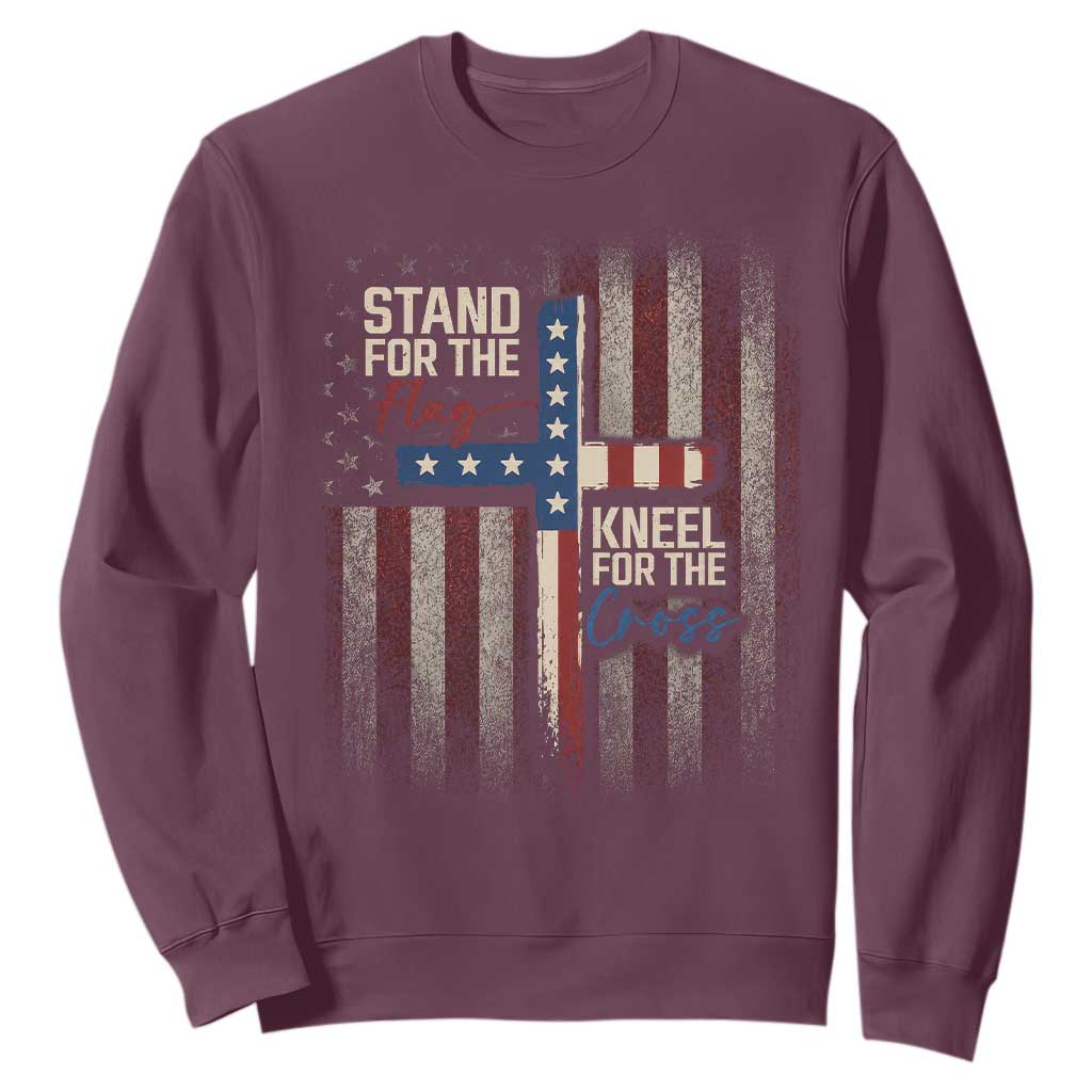 Stand For The Flag Kneel For The Cross Sweatshirt Patriotic Faith Vintage American Flag
