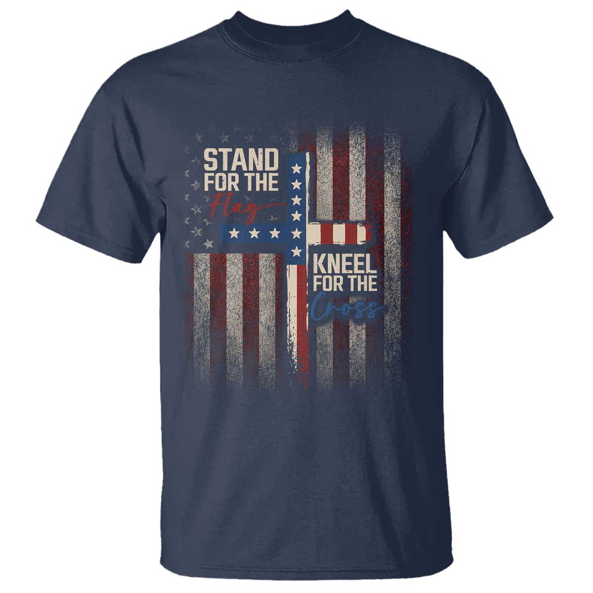Stand For The Flag Kneel For The Cross T Shirt Patriotic Faith Vintage American Flag