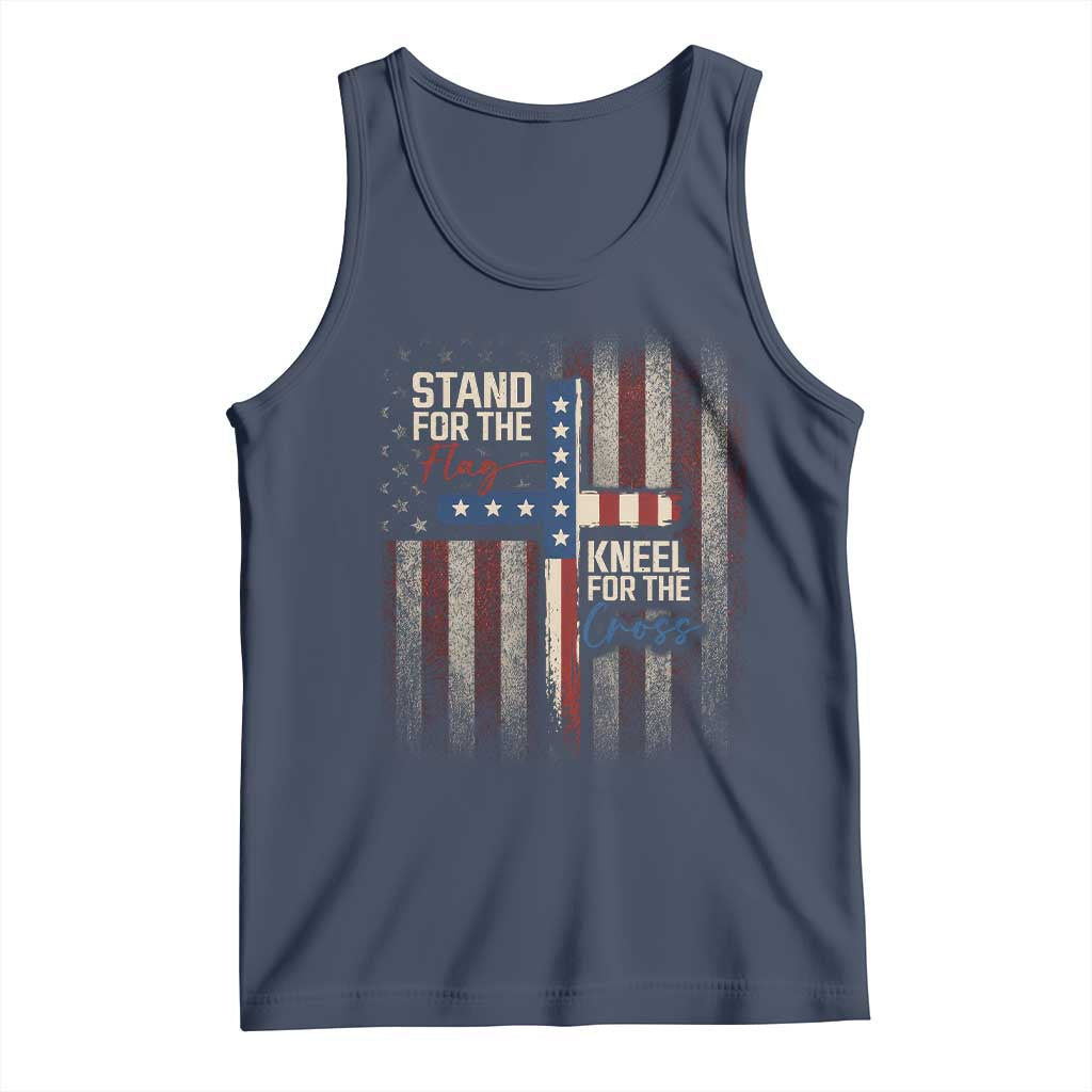 Stand For The Flag Kneel For The Cross Tank Top Patriotic Faith Vintage American Flag