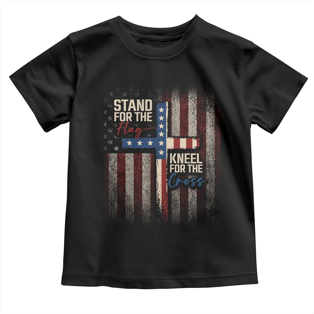 Stand For The Flag Kneel For The Cross Toddler T Shirt Patriotic Faith Vintage American Flag TS11 Black Print Your Wear