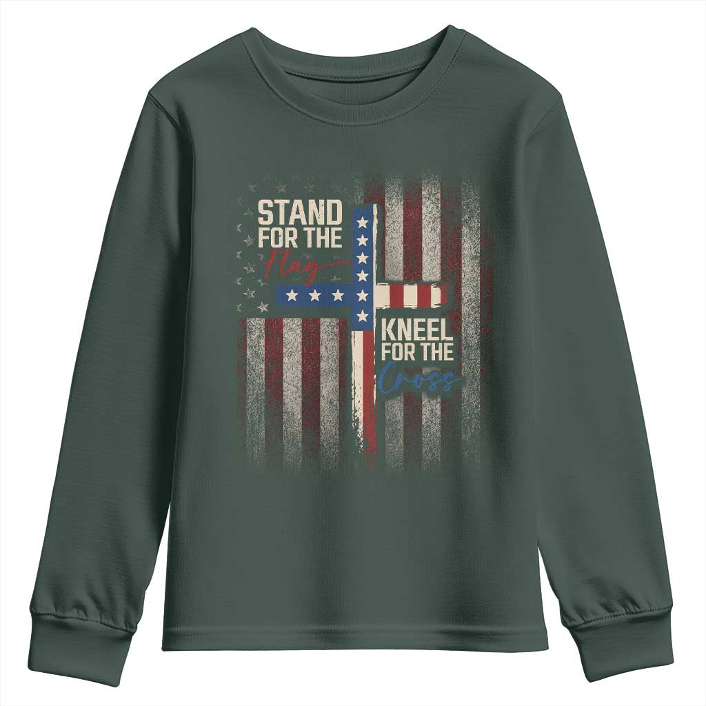Stand For The Flag Kneel For The Cross Youth Sweatshirt Patriotic Faith Vintage American Flag