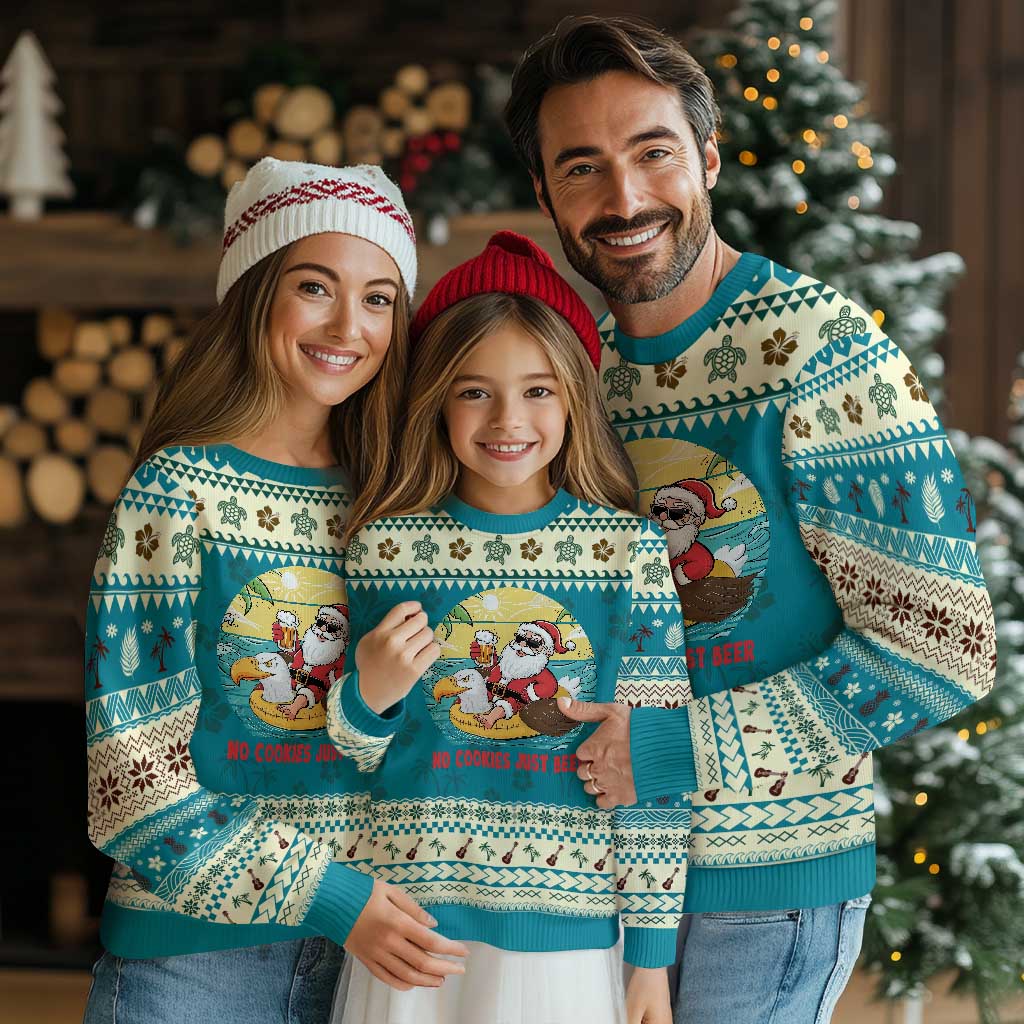 Funny Xmas In July Ugly Christmas Sweater No Cookies Just Beer Santa Summer Season Eagle Float TS11 Teal Print Your Wear