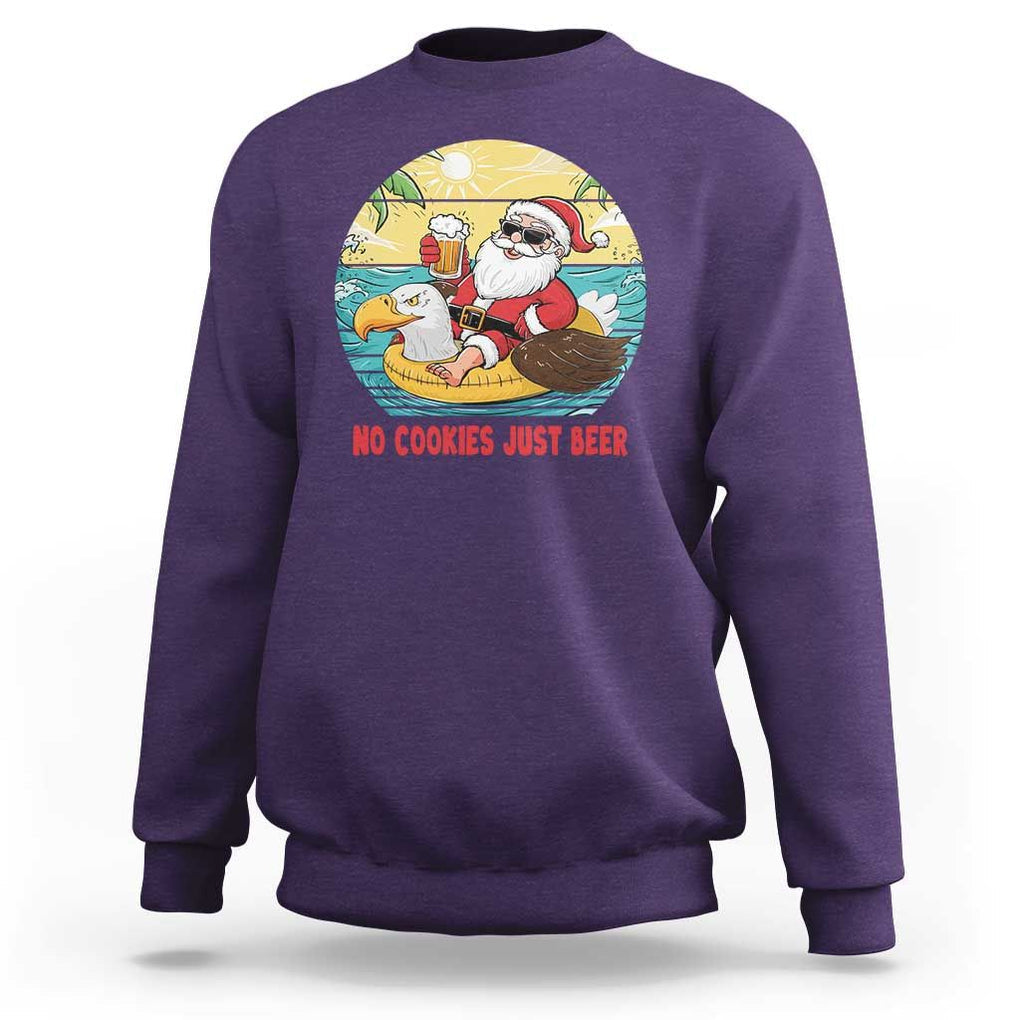 Funny Christmas In July Sweatshirt No Cookies Just Beer Santa Summer Season Eagle Float TS11 Purple Print Your Wear