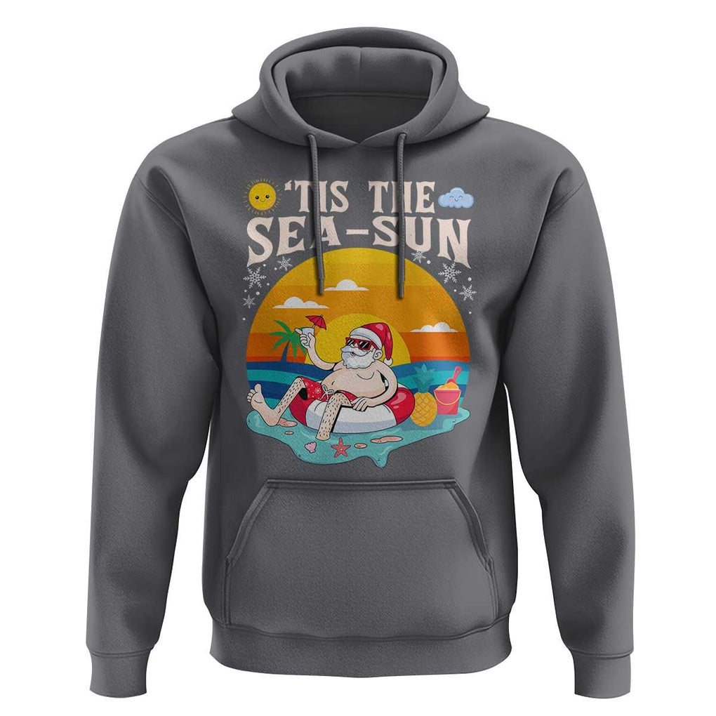 Funny Christmas In July Hoodie Tis The Sea Sun Santa Beach Summer Season Xmas TS11 Charcoal Print Your Wear