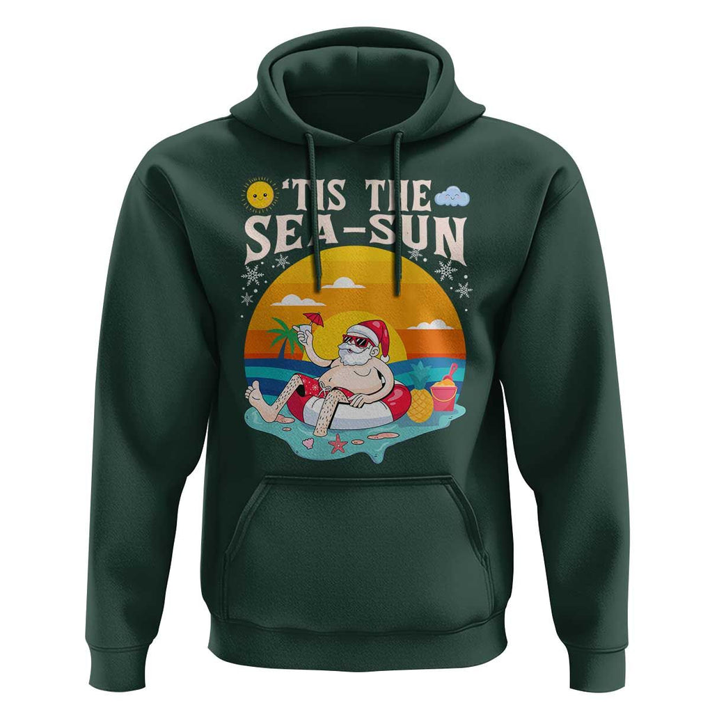 Funny Christmas In July Hoodie Tis The Sea Sun Santa Beach Summer Season Xmas TS11 Dark Forest Green Print Your Wear