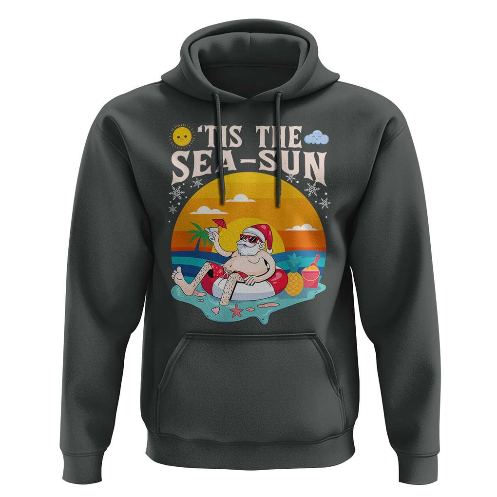 Funny Christmas In July Hoodie Tis The Sea Sun Santa Beach Summer Season Xmas TS11 Dark Heather Print Your Wear