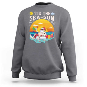 Funny Christmas In July Sweatshirt Tis The Sea Sun Santa Beach Summer Season Xmas TS11 Charcoal Print Your Wear