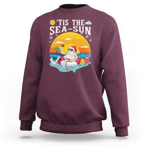Funny Christmas In July Sweatshirt Tis The Sea Sun Santa Beach Summer Season Xmas TS11 Maroon Print Your Wear