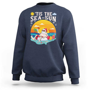 Funny Christmas In July Sweatshirt Tis The Sea Sun Santa Beach Summer Season Xmas TS11 Navy Print Your Wear