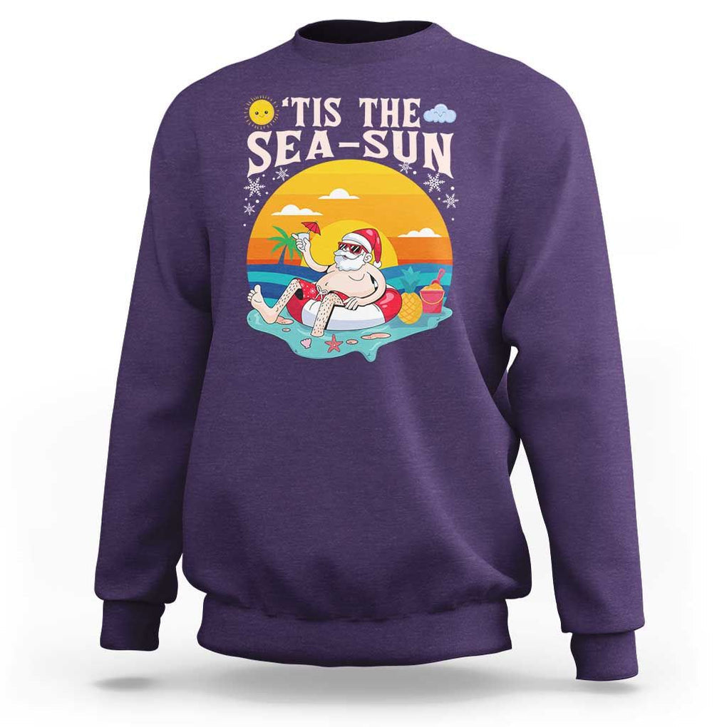 Funny Christmas In July Sweatshirt Tis The Sea Sun Santa Beach Summer Season Xmas TS11 Purple Print Your Wear