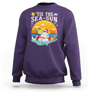 Funny Christmas In July Sweatshirt Tis The Sea Sun Santa Beach Summer Season Xmas TS11 Purple Print Your Wear