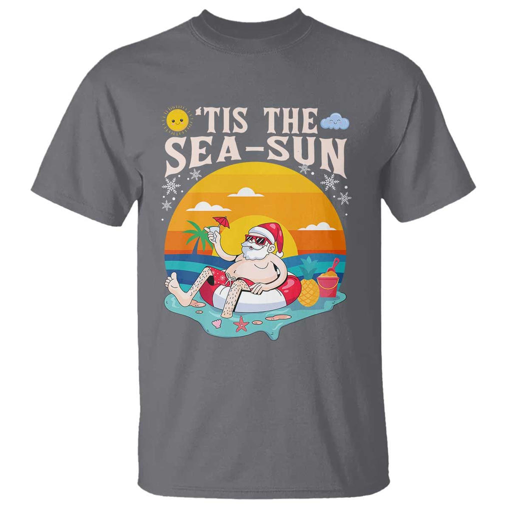 Funny Christmas In July T Shirt Tis The Sea Sun Santa Beach Summer Season Xmas TS11 Charcoal Print Your Wear