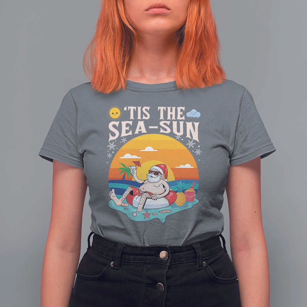 Funny Christmas In July T Shirt For Women Tis The Sea Sun Santa Beach Summer Season Xmas TS11 Charcoal Print Your Wear