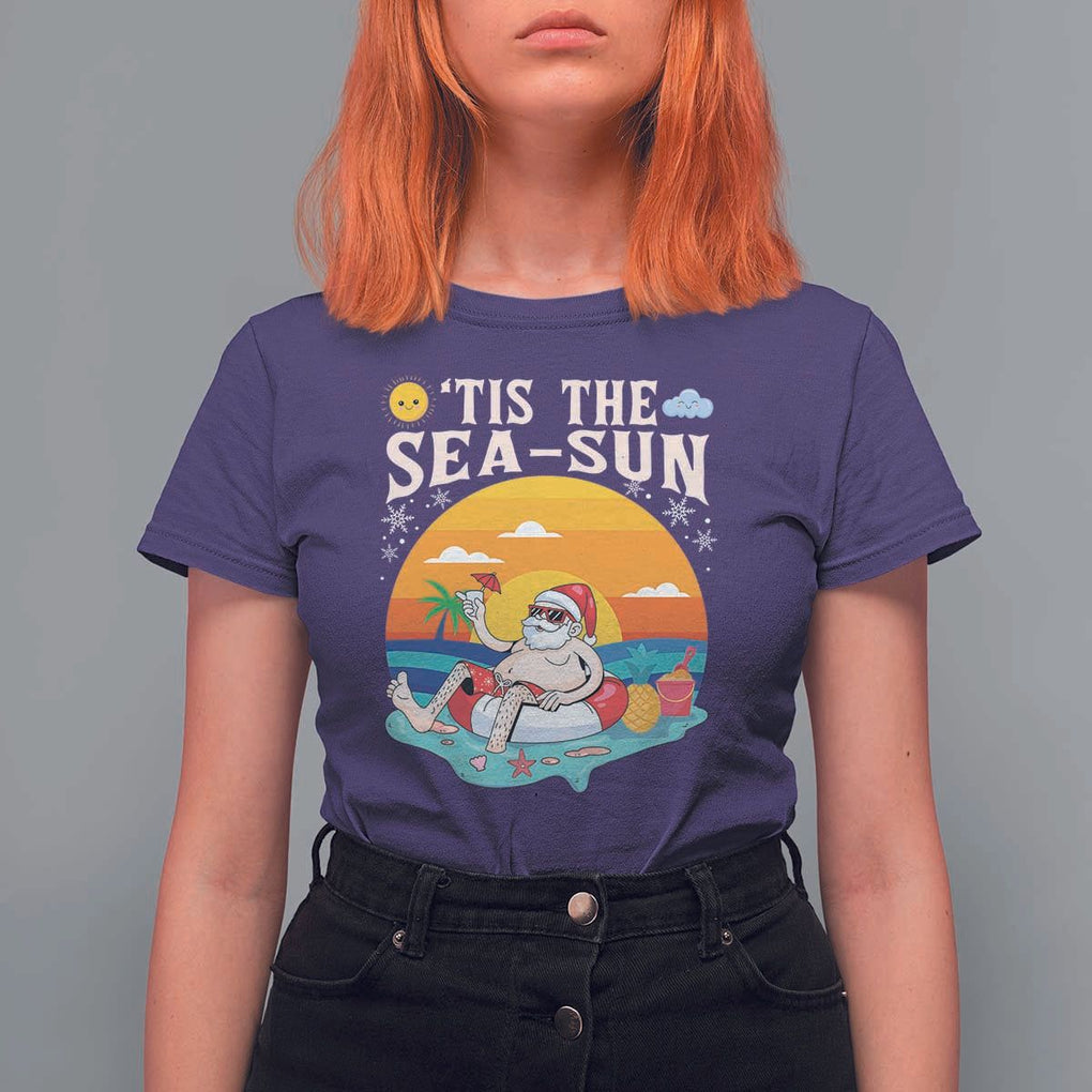 Funny Christmas In July T Shirt For Women Tis The Sea Sun Santa Beach Summer Season Xmas TS11 Purple Print Your Wear