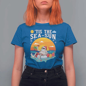 Funny Christmas In July T Shirt For Women Tis The Sea Sun Santa Beach Summer Season Xmas TS11 Royal Blue Print Your Wear